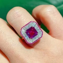 Rose Gold Double Halo Asscher Cut Ruby Sapphire Engagement Ring