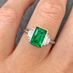 Two Tone Emerald Cut & Emerald Color Engagement Ring