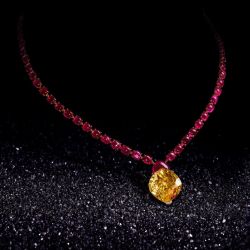 Golden Cushion Cut Yellow & Ruby Sapphire Pendant Necklace