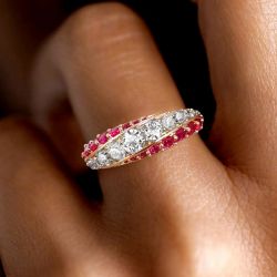 Rose Gold Round Cut Ruby & White Sapphire Wedding Band For Women