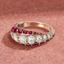 Rose Gold Round Cut Ruby & White Sapphire Wedding Band For Women