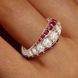 Rose Gold Round Cut Ruby & White Sapphire Wedding Band For Women