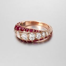 Rose Gold Round Cut Ruby & White Sapphire Wedding Band