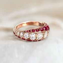 Rose Gold Round Cut Ruby & White Sapphire Wedding Band For Women