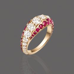 Rose Gold Round Cut Ruby & White Sapphire Wedding Band For Women