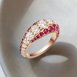 Rose Gold Round Cut Ruby & White Sapphire Wedding Band For Women