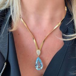 Golden Aquamarine Sapphire Snake Chain Pendant Necklace
