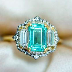 Two Tone Emerald Cut Aquamarine Sapphire Engagement Ring