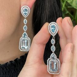 Luxury Aquamarine Sapphire Emerald & Pear Cut Drop Earrings