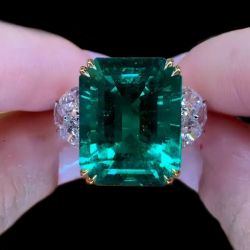 Two Tone Emerald Cut Emerald Sapphire Engagement Ring