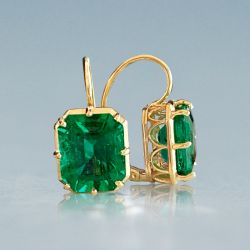 Gorgeous Golden Vivid Emerald Sapphire Drop Earrings For Women