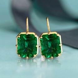 Gorgeous Golden Vivid Emerald Sapphire Drop Earrings For Women