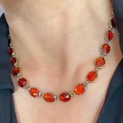 Fabulous Golden Oval Cut Garnet Sapphire Tennis Necklace For Women 