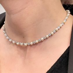 Classic Round Pearl Tennis Necklace For Women