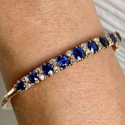 Antique Golden Cushion Cut Blue & White Sapphire Bracelet