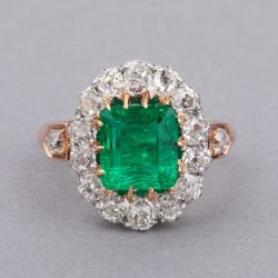 Antique Rose Gold Halo Emerald Sapphire Engagement Ring