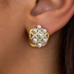 Classic Golden Pearl Hoop Earrings For Women