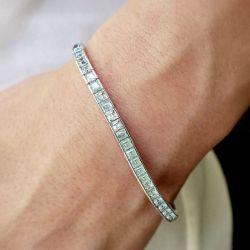 Asscher Cut White Sapphire Sterling Silver Tennis Men's Bracelet