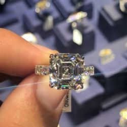 Luxury Asscher Cut White Sapphire Engagement Ring