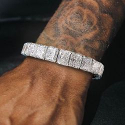Classic Radiant Cut White Sapphire Bracelet For Men