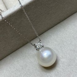 Classic Round Cut White Sapphire & Pearl Pendant Necklace