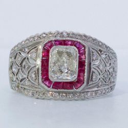 Art Deco Halo Radiant Cut White Sapphire Egagement Ring