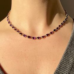 Antique Golden Oval Cut Amethyst Sapphire Tennis Necklace