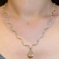 Golden Pear Cut Yellow Sapphire Wave Chain Pendant Necklace