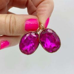 Antique Rose Gold Oval Cut Ruby Sapphire Drop Earrings