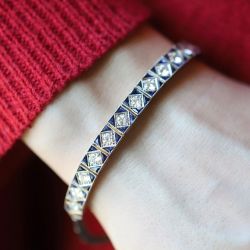 Art Deco Round & Trillion Cut Blue & White Sapphire Bracelet