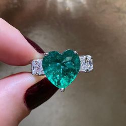 Eternity Heart Cut Emerald Sapphire Engagement Ring