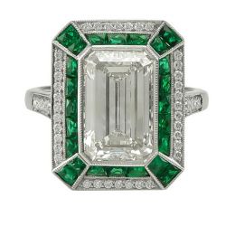 Vintage Double Halo Emerald Cut Engagement Ring