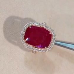 Classic Rose Gold Halo Cushion Cut Ruby Sapphire Engagement Ring