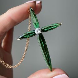 Elegant Golden Pear Cut Emerald Sapphire Cross Pendant Necklace