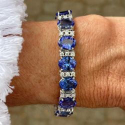 Oval & Round White Sapphire & Blue Tanzanite Bracelet