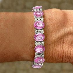 Oval Cut Pink Sapphire Bracelet For Women Wedding Jewelry 