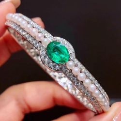 Oval Cut Emerald Sapphire & Pearl Bracelet