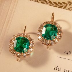 Dazzling Golden Cushion Cut Emerald Sapphire Drop Earrings