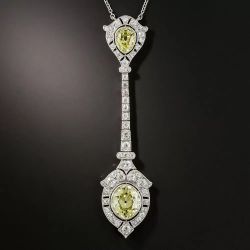  Art Deco Halo Pear & Oval Cut Yellow Sapphire Pendant Necklace
