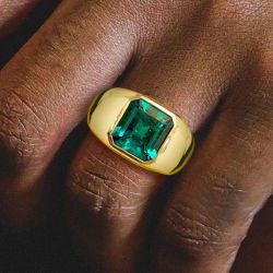 Solitaire Golden Bezel Asscher Cut Emerald Sapphire Ring For Men