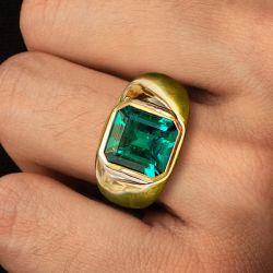 Solitaire Golden Bezel Asscher Cut Emerald Sapphire Ring For Men