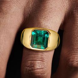 Solitaire Golden Bezel Asscher Cut Emerald Sapphire Ring For Men