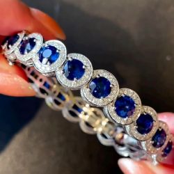 Stunning Halo Round Cut Blue Sapphire Bracelet