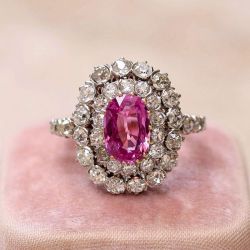 Elegant Double Halo Oval Cut Pink Sapphire Engagement Ring