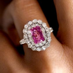 Elegant Double Halo Cushion Cut Pink Sapphire Engagement Ring