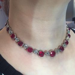 Cushion Cut Ruby Sapphire Tennis Necklace
