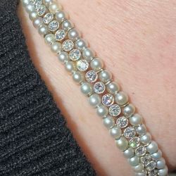 Exquisite Round Cut Pearl & White Sapphire Bracelet