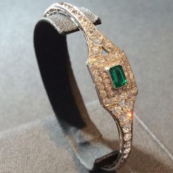 Art Deco Double Halo Emerald Cut Emerald Sapphire Bracelet
