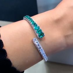 Open Design Oval & Round Cut Emerald & White Sapphire Bracelet