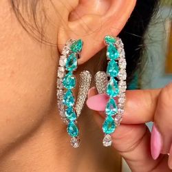 Two Row Pear & Marquise Cut Blue Sapphire Hoop Earrings